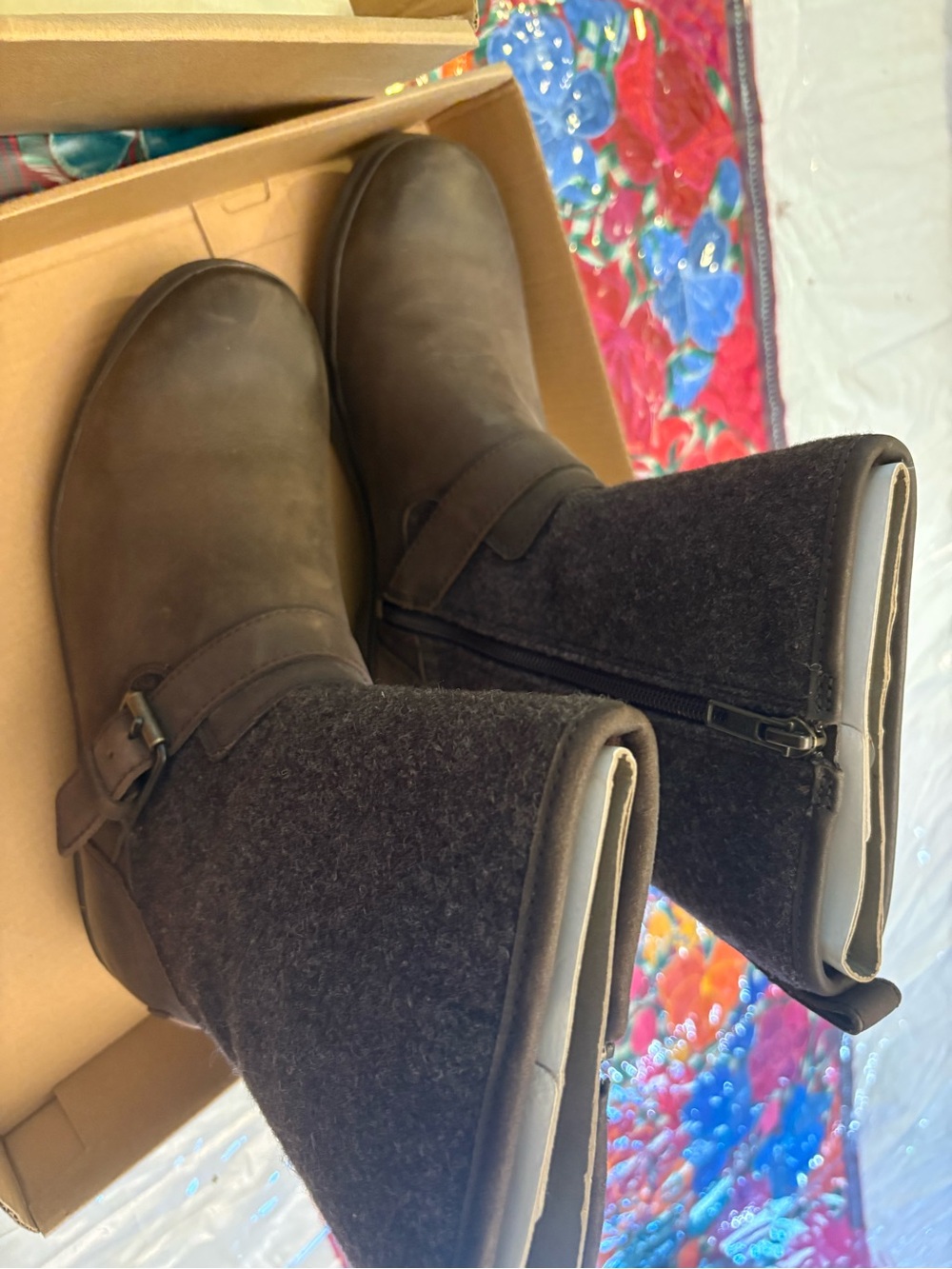 UGG Men's Brown Leather and Dark Felt Short Boots